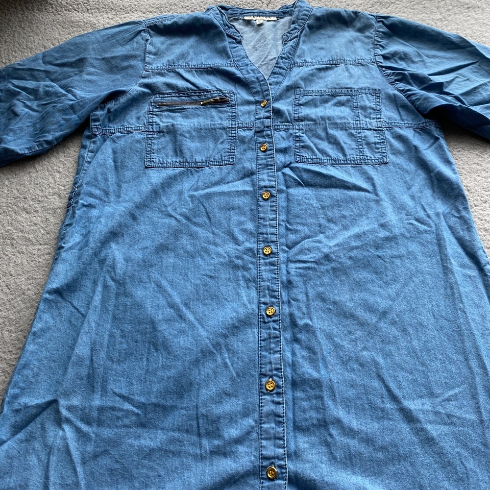 Speed Control New York Short Sleeve Button Up T-Shirt Blue Women's Size XL Denim